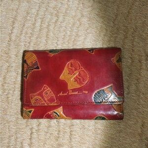 Laurel Burch leather cat face wallet;hand painted
